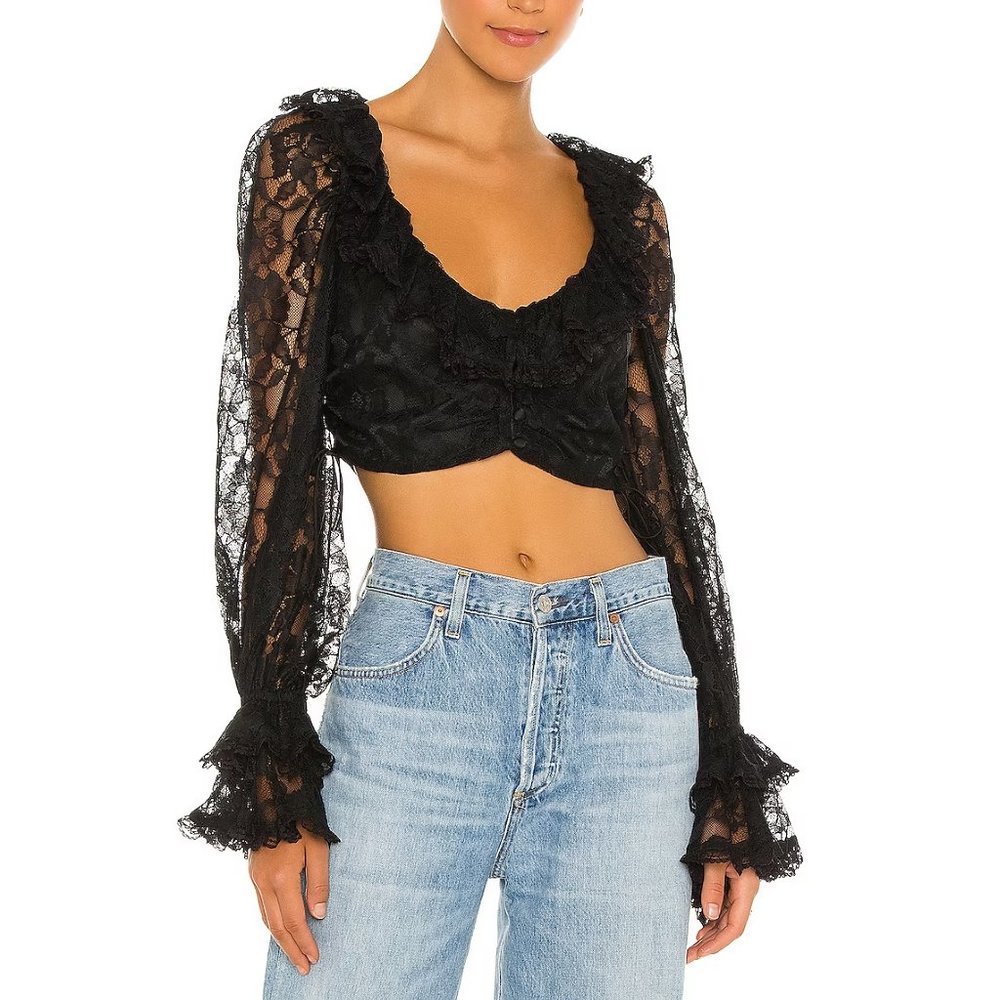 For Love & Lemons - Quinn Crop Top in Black Lace